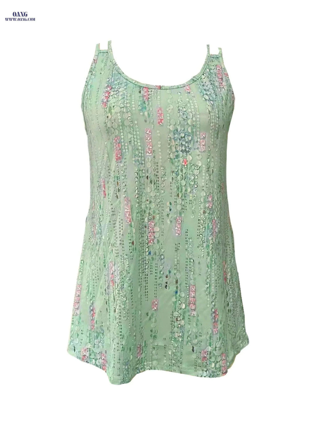 Allover Print Casual Sleeveless Top - Double Straps for Summer   OAXG Grass Green / S