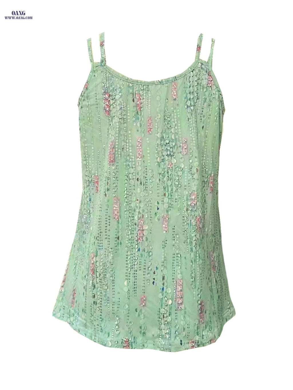 Allover Print Casual Sleeveless Top - Double Straps for Summer   OAXG Grass Green / S