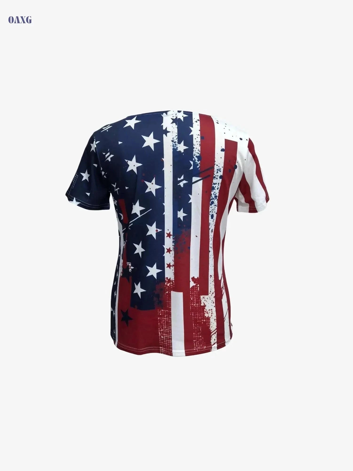 American Flag V-Neck T-Shirt - Casual Short Sleeve for Summer   OAXG Blue / S
