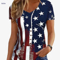 American Flag V-Neck T-Shirt - Casual Short Sleeve for Summer   OAXG Blue / S