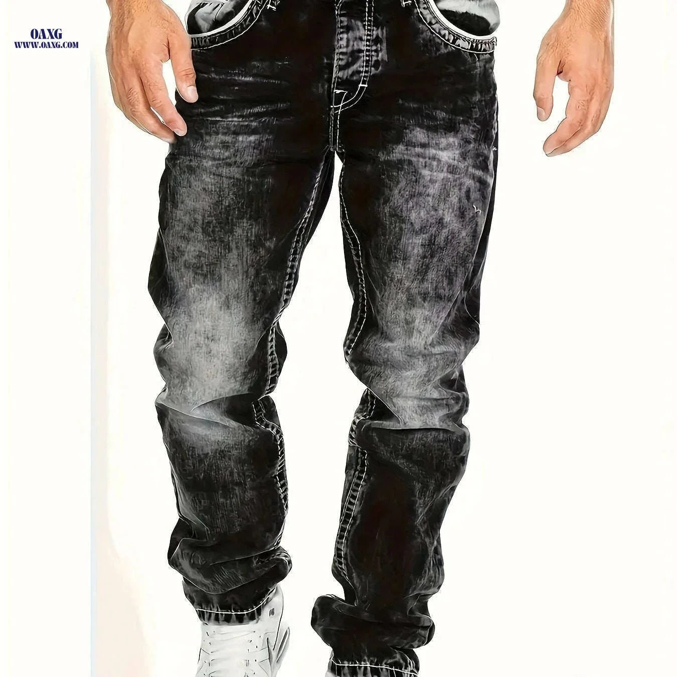 American Snowflake Washed Men's Jeans - Versatile Straight Pants   OAXG Blue / S