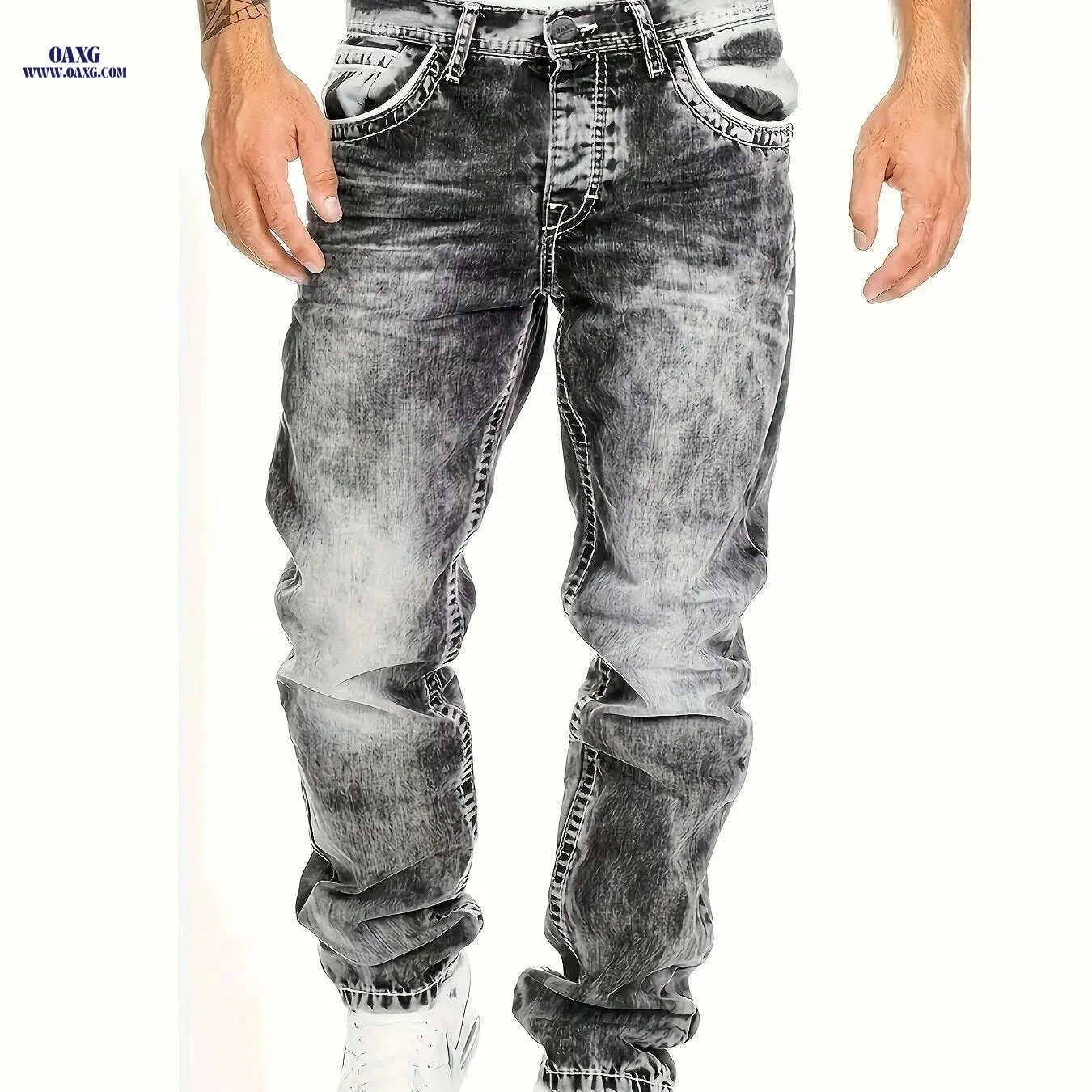 American Snowflake Washed Men's Jeans - Versatile Straight Pants   OAXG Blue / S