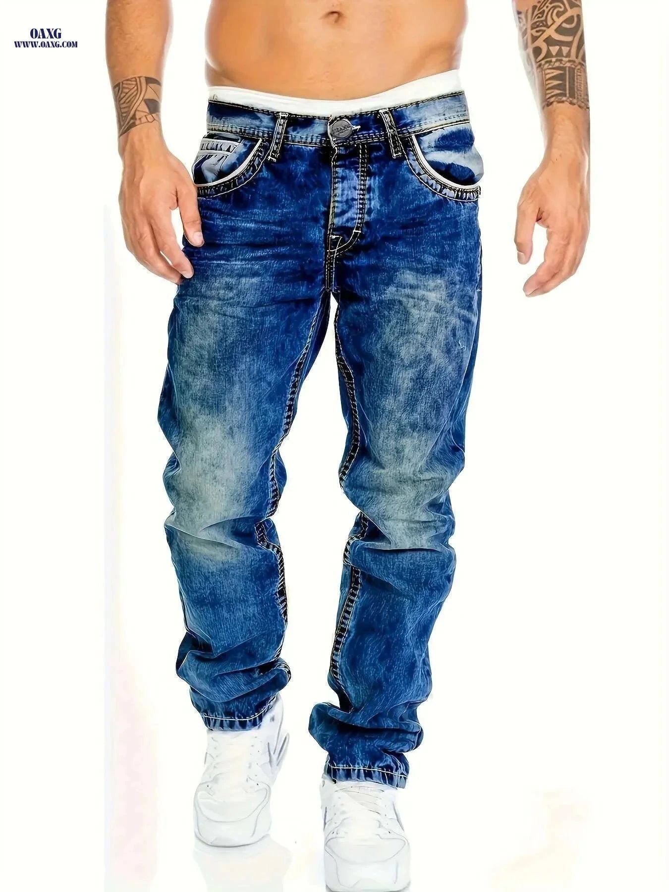 American Snowflake Washed Men's Jeans - Versatile Straight Pants   OAXG 