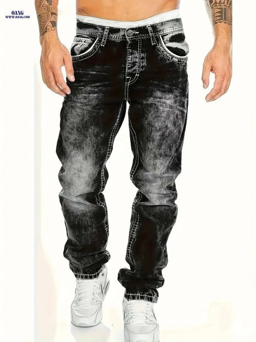American Snowflake Washed Men's Jeans - Versatile Straight Pants   OAXG 