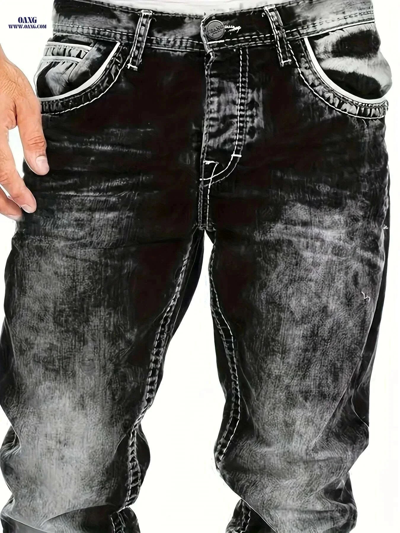 American Snowflake Washed Men's Jeans - Versatile Straight Pants   OAXG 