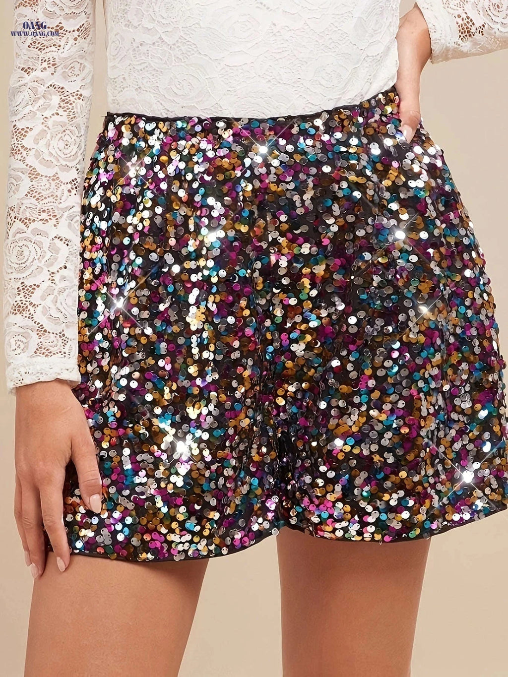 Amorya's Elegant A-Line Sparkling Shorts - Perfect for Parties & Concerts   OAXG 
