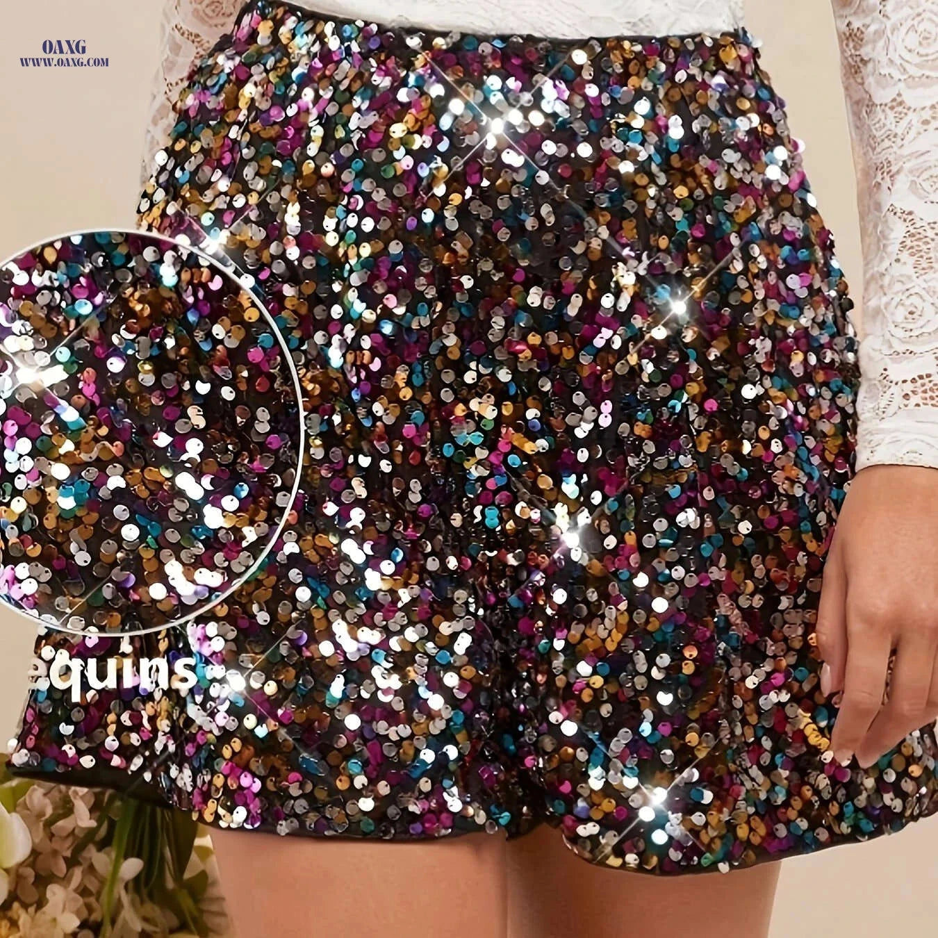 Amorya's Elegant A-Line Sparkling Shorts - Perfect for Parties & Concerts   OAXG 
