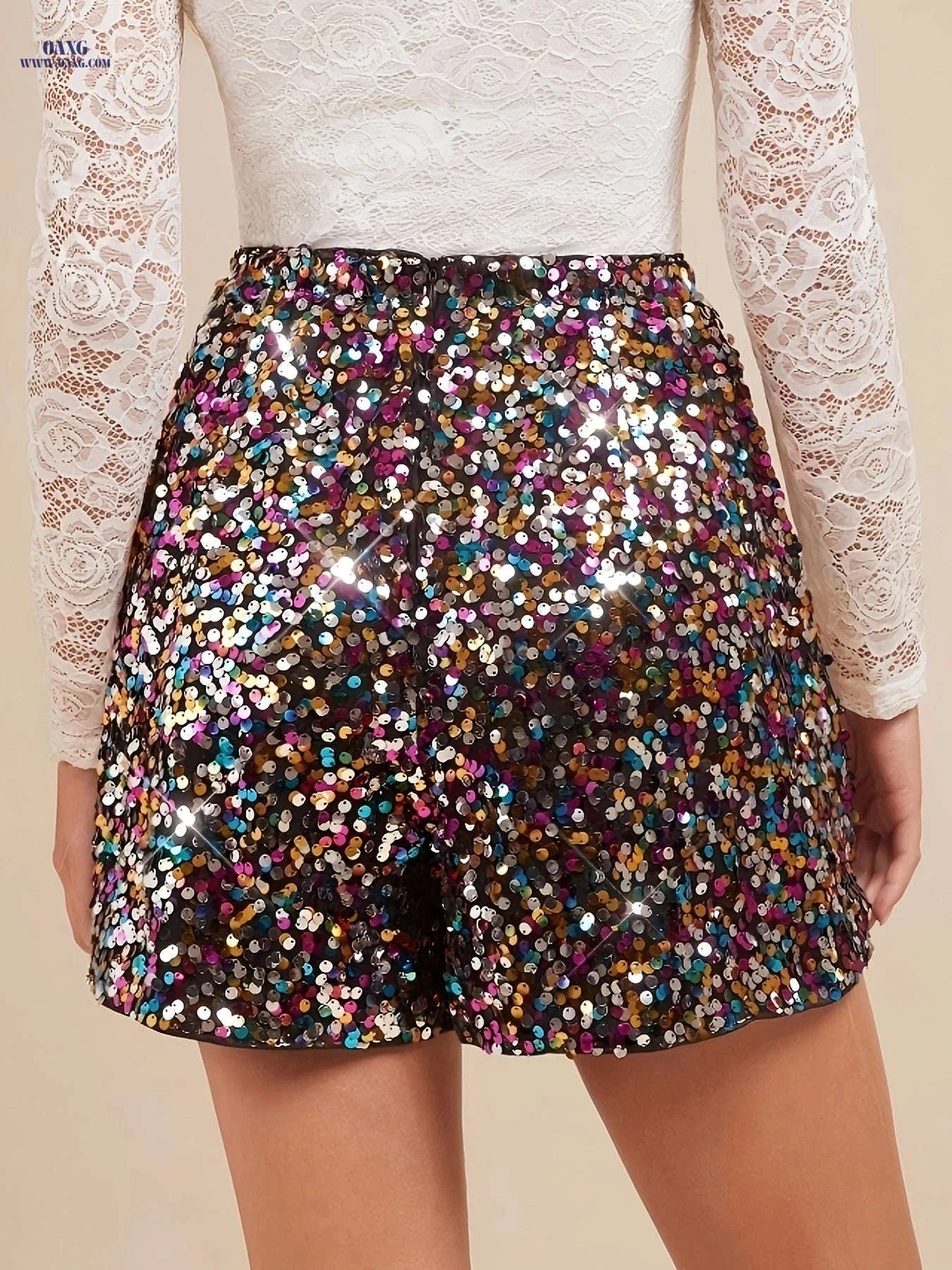 Amorya's Elegant A-Line Sparkling Shorts - Perfect for Parties & Concerts   OAXG 