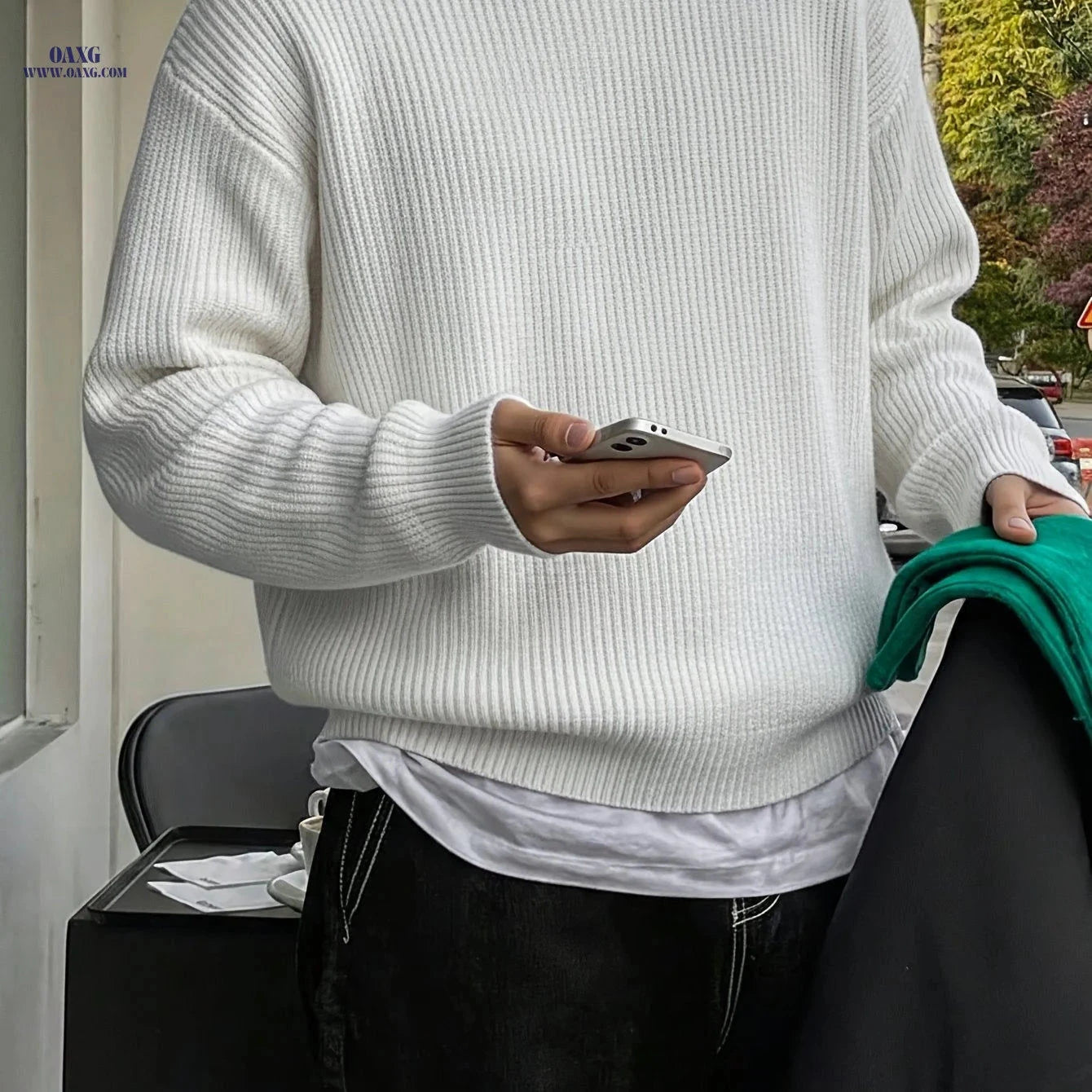 ANDREILEE Casual Knit Sweater - Unisex Loose Fit, Pearl Texture   OAXG 