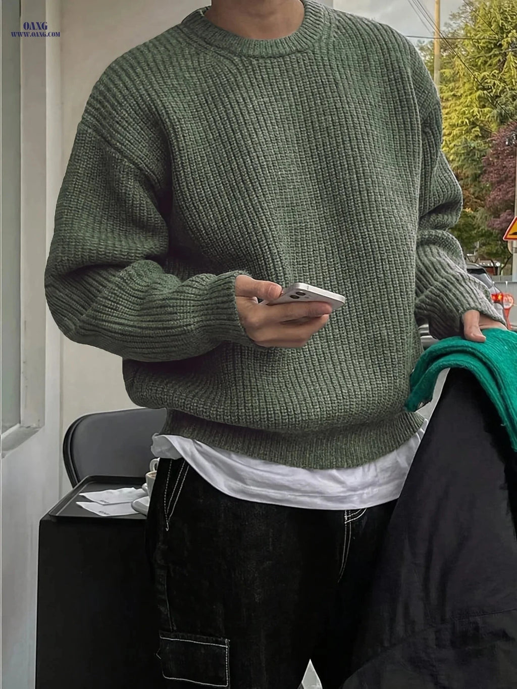 ANDREILEE Casual Knit Sweater - Unisex Loose Fit, Pearl Texture   OAXG Coffee Brown / FR XXS
