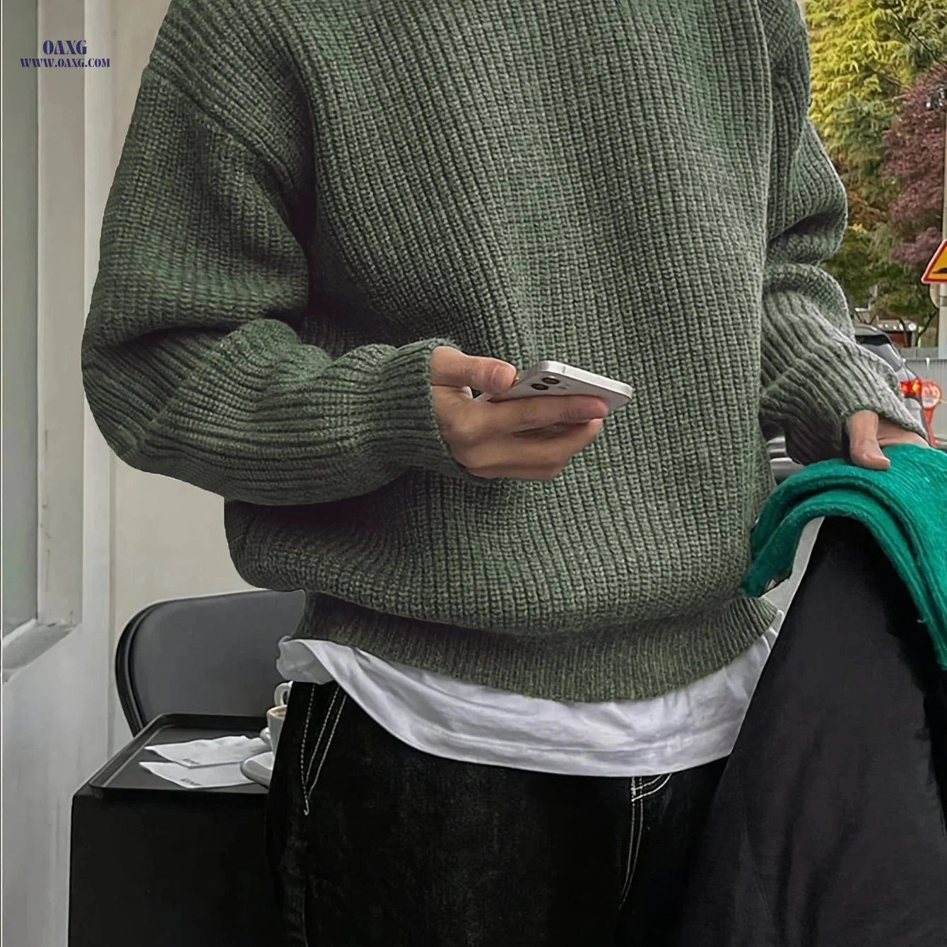 ANDREILEE Casual Knit Sweater - Unisex Loose Fit, Pearl Texture   OAXG 