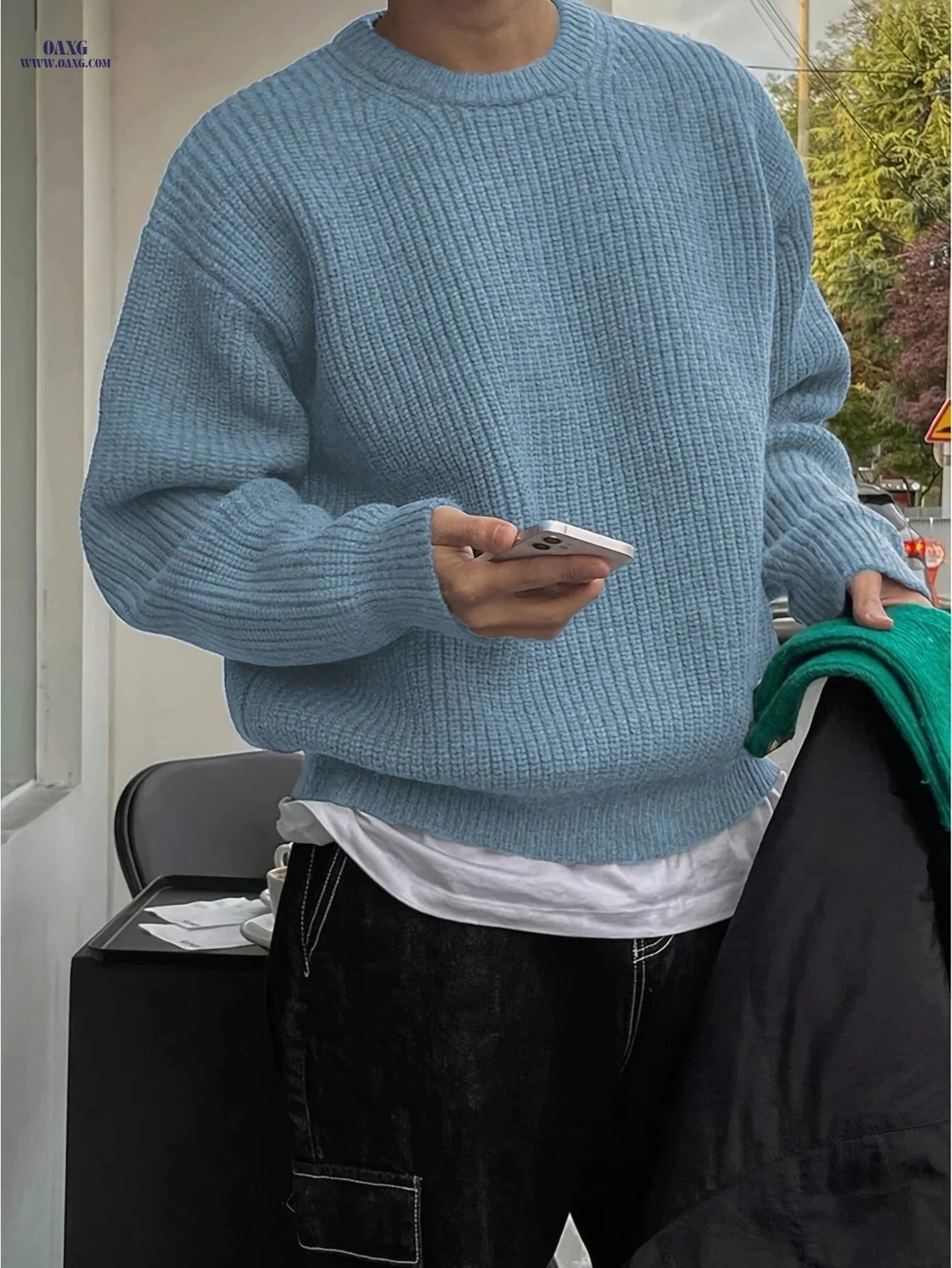 ANDREILEE Casual Knit Sweater - Unisex Loose Fit, Pearl Texture   OAXG 