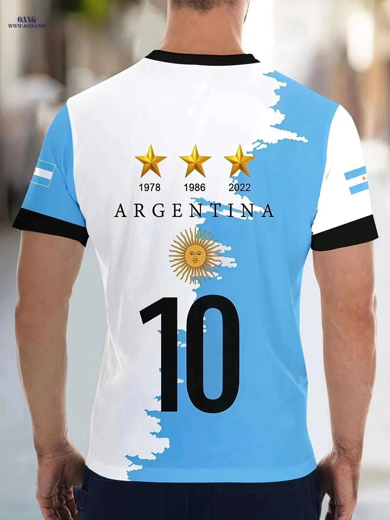 Argentina National Team Graphic T-Shirt - 3D Print Geometric Design   OAXG White / S
