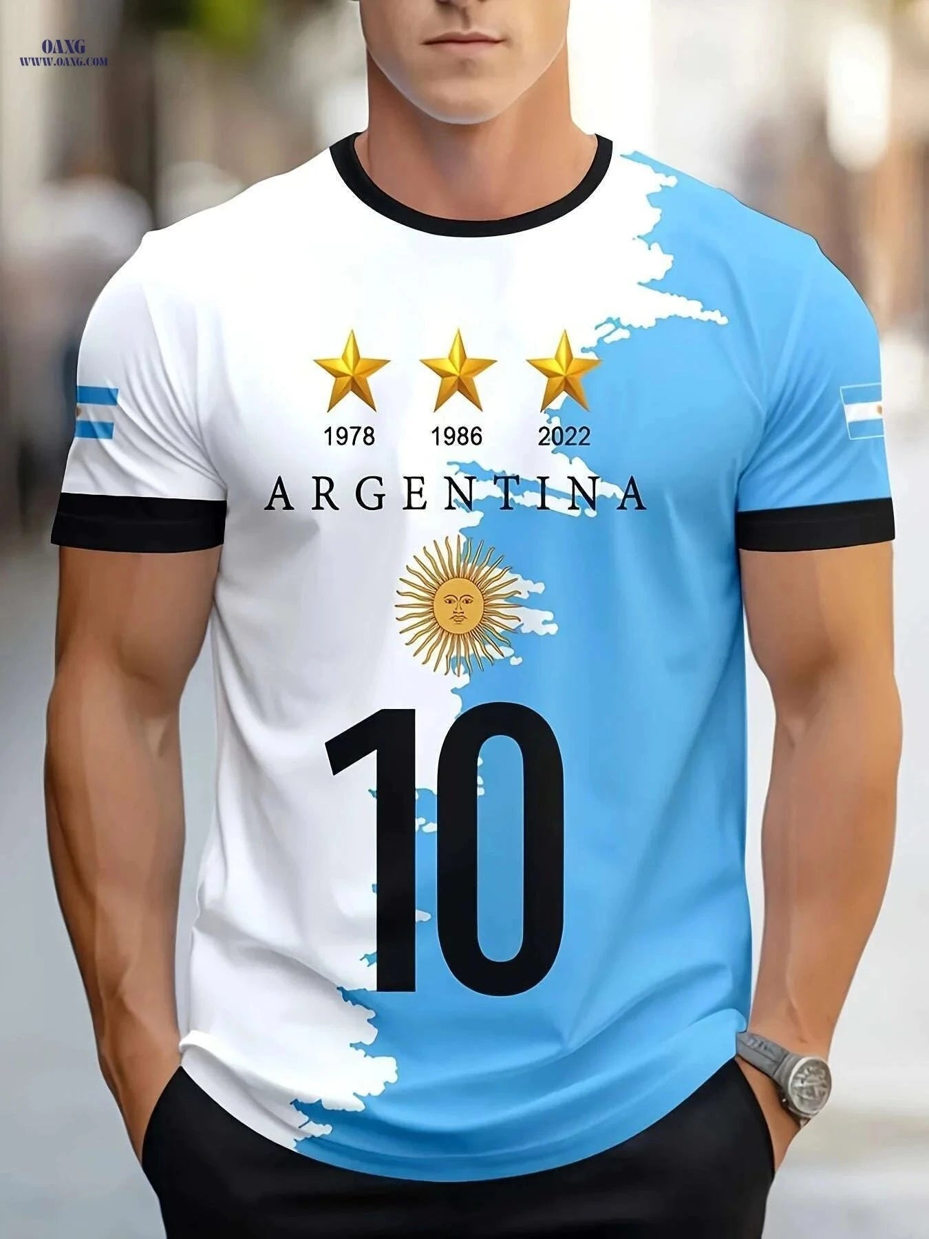 Argentina National Team Graphic T-Shirt - 3D Print Geometric Design   OAXG White / S