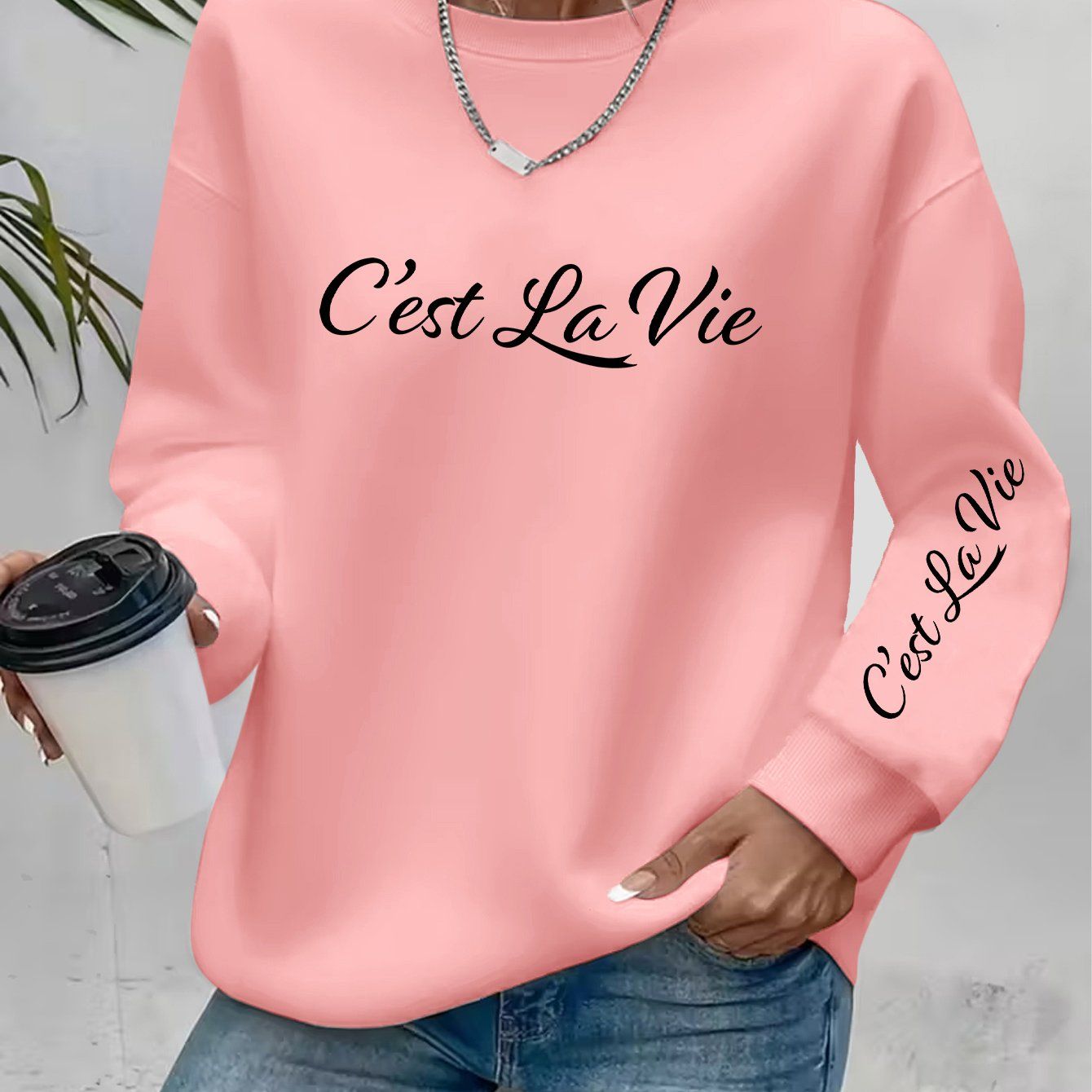 Art Letter Print Pattern Round Neck Hooded Sweatshirt - Y2K Fashion Elegant Style Casual Athletic Long Sleeve Fleece Sweatshirt Hooded Top   OAXG Black / S