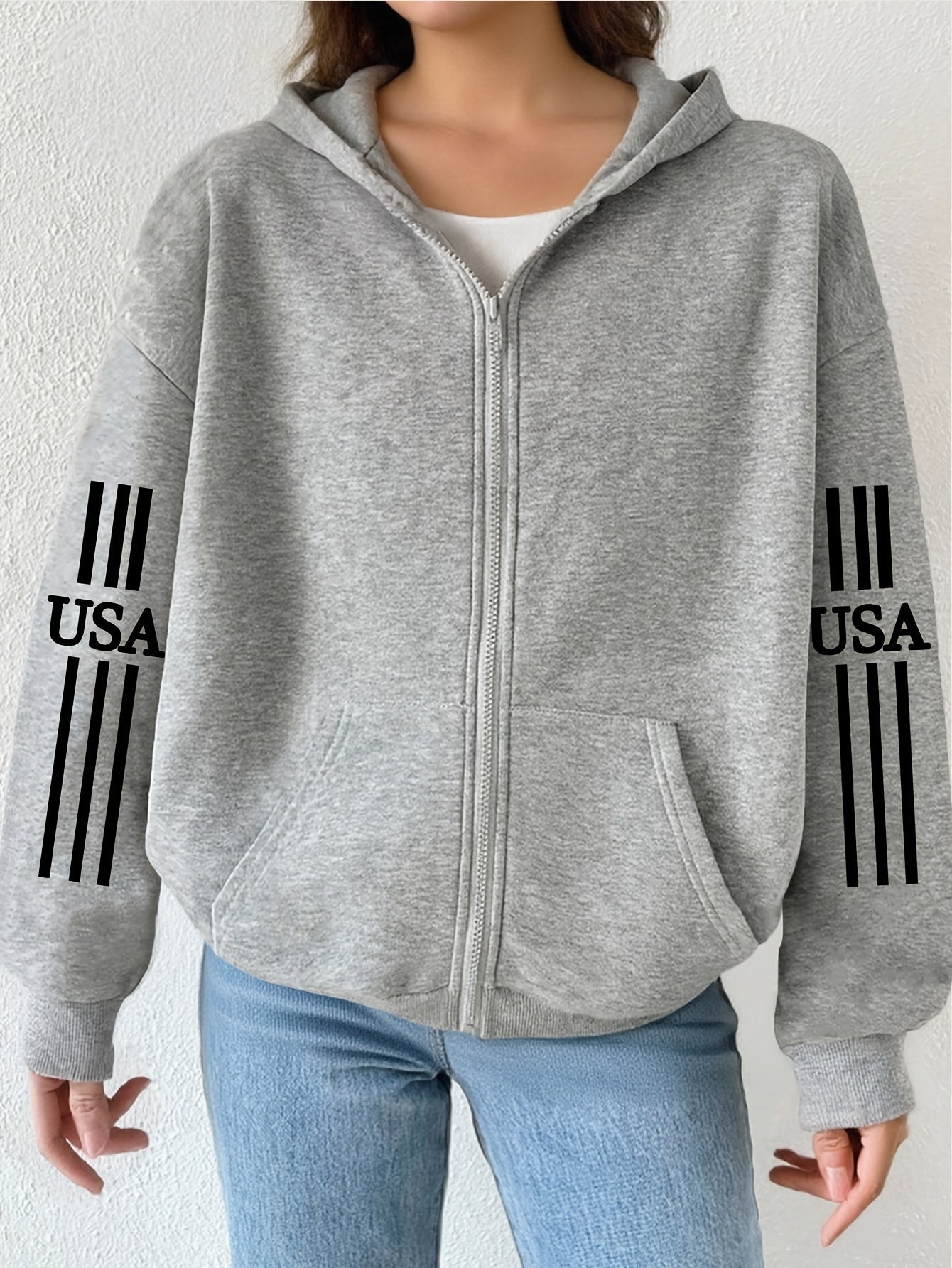 Art Letter Print Pattern - Y2K Casual Style Zipper Hoodie - Fashionable And Comfortable Zipper Jacket, Suitable for All Seasons Casual Sportswear, Casual Sportswear Fashion Casual Jacket | Comfortable Fabric   OAXG Black / S