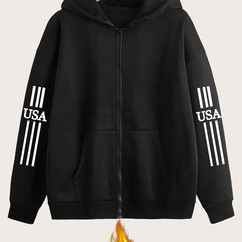 Art Letter Print Pattern - Y2K Casual Style Zipper Hoodie - Fashionable And Comfortable Zipper Jacket, Suitable for All Seasons Casual Sportswear, Casual Sportswear Fashion Casual Jacket | Comfortable Fabric   OAXG Black / S