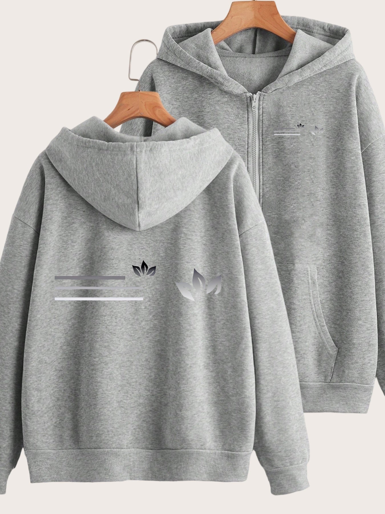 Art Pattern Print - Y2K Casual Style Zip-Up Hoodie with Hood - Fashionable And Comfortable Zip-Up Jacket, All-Season Casual Athletic Wear, Casual Athletic Wear Fashion Casual Jacket | Comfortable Fabric   OAXG Grey / S