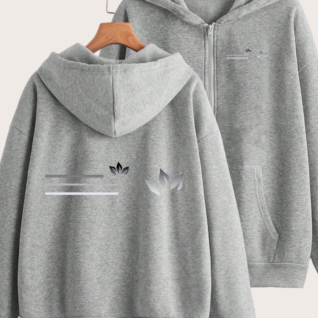 Art Pattern Print - Y2K Casual Style Zip-Up Hoodie with Hood - Fashionable And Comfortable Zip-Up Jacket, All-Season Casual Athletic Wear, Casual Athletic Wear Fashion Casual Jacket | Comfortable Fabric   OAXG Grey / S
