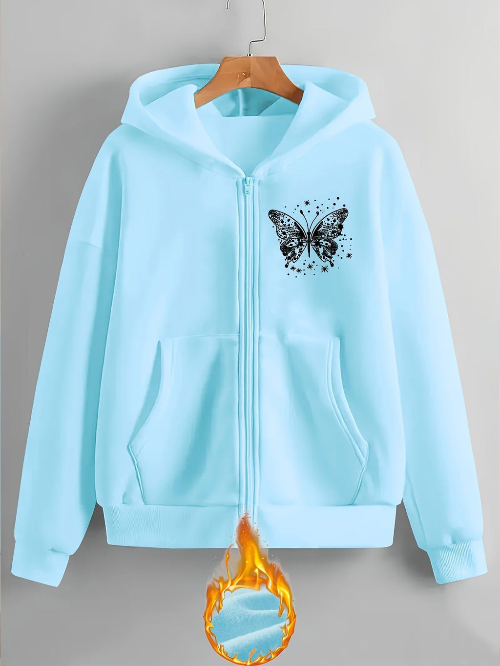 Artistic Butterfly Print - Y2K Casual Style Zip-Up Hoodie - Fashionable and Comfortable Zip Jacket, Suitable for All Seasons Casual Sportswear, Fashionable Casual Jacket | Comfortable Fabric   OAXG Grey / S