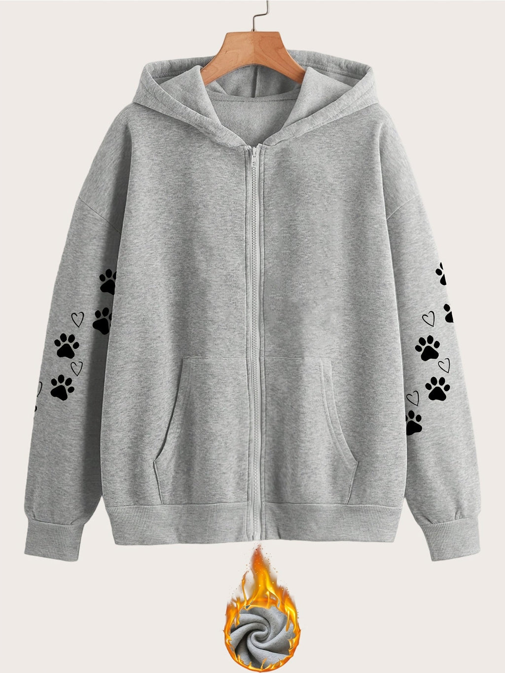 Artistic Dog Paw Print Pattern Print - Y2K Casual Style Zip-Up Hoodie - Stylish and Comfortable Zip-Up Jacket, Suitable for All Seasons Casual Sportswear, Fashionable Casual Jacket | Comfortable Fabric   OAXG Grey / S