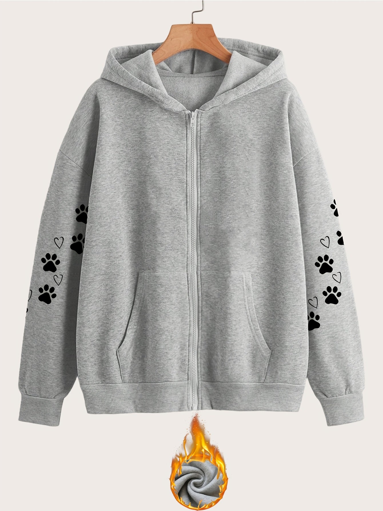 Artistic Dog Paw Print Pattern Print - Y2K Casual Style Zip-Up Hoodie - Stylish and Comfortable Zip-Up Jacket, Suitable for All Seasons Casual Sportswear, Fashionable Casual Jacket | Comfortable Fabric   OAXG Grey / S