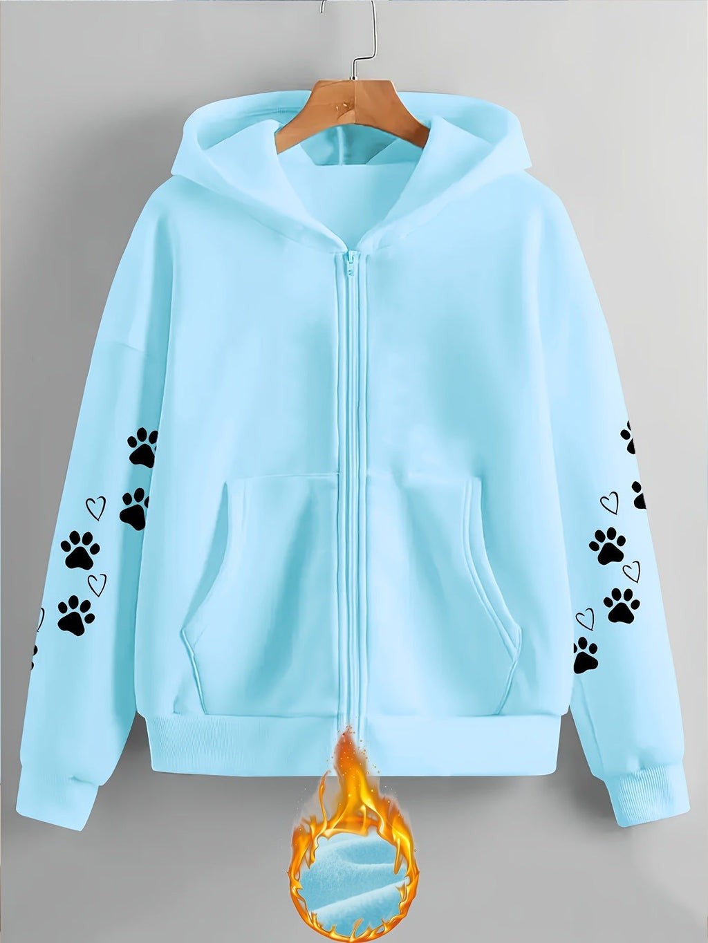 Artistic Dog Paw Print Pattern Print - Y2K Casual Style Zip-Up Hoodie - Stylish and Comfortable Zip-Up Jacket, Suitable for All Seasons Casual Sportswear, Fashionable Casual Jacket | Comfortable Fabric   OAXG Grey / S