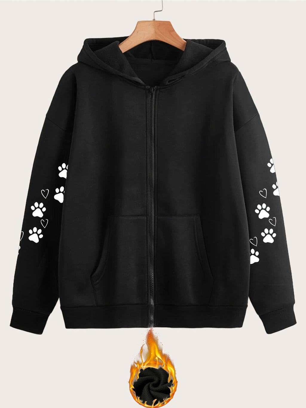 Artistic Dog Paw Print Pattern Print - Y2K Casual Style Zip-Up Hoodie - Stylish and Comfortable Zip-Up Jacket, Suitable for All Seasons Casual Sportswear, Fashionable Casual Jacket | Comfortable Fabric   OAXG Grey / S