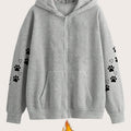 Artistic Dog Paw Print Pattern Print - Y2K Casual Style Zip-Up Hoodie - Stylish and Comfortable Zip-Up Jacket, Suitable for All Seasons Casual Sportswear, Fashionable Casual Jacket | Comfortable Fabric   OAXG Grey / S