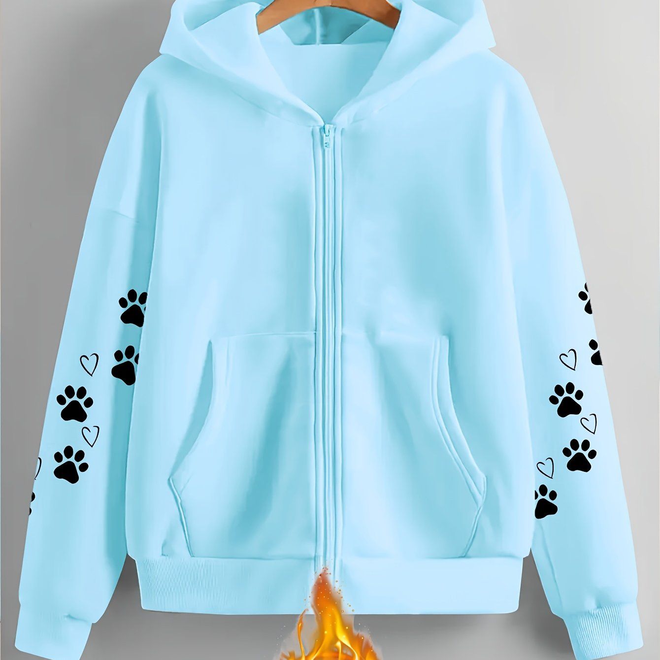 Artistic Dog Paw Print Pattern Print - Y2K Casual Style Zip-Up Hoodie - Stylish and Comfortable Zip-Up Jacket, Suitable for All Seasons Casual Sportswear, Fashionable Casual Jacket | Comfortable Fabric   OAXG Grey / S