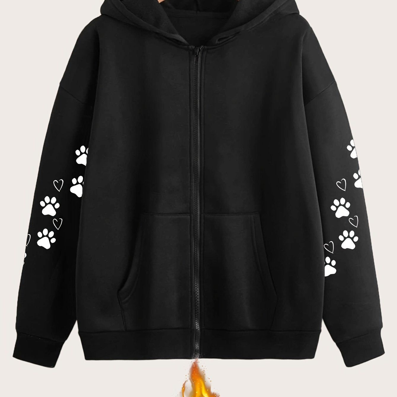 Artistic Dog Paw Print Pattern Print - Y2K Casual Style Zip-Up Hoodie - Stylish and Comfortable Zip-Up Jacket, Suitable for All Seasons Casual Sportswear, Fashionable Casual Jacket | Comfortable Fabric   OAXG Grey / S