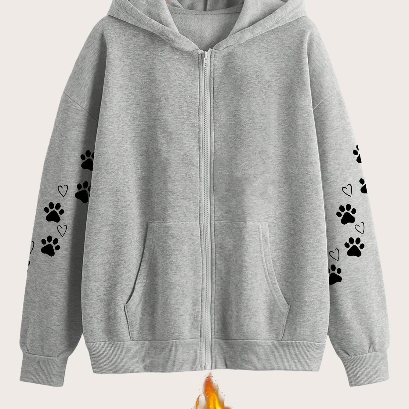Artistic Dog Paw Print Pattern Print - Y2K Casual Style Zip-Up Hoodie - Stylish and Comfortable Zip-Up Jacket, Suitable for All Seasons Casual Sportswear, Fashionable Casual Jacket | Comfortable Fabric   OAXG Grey / S