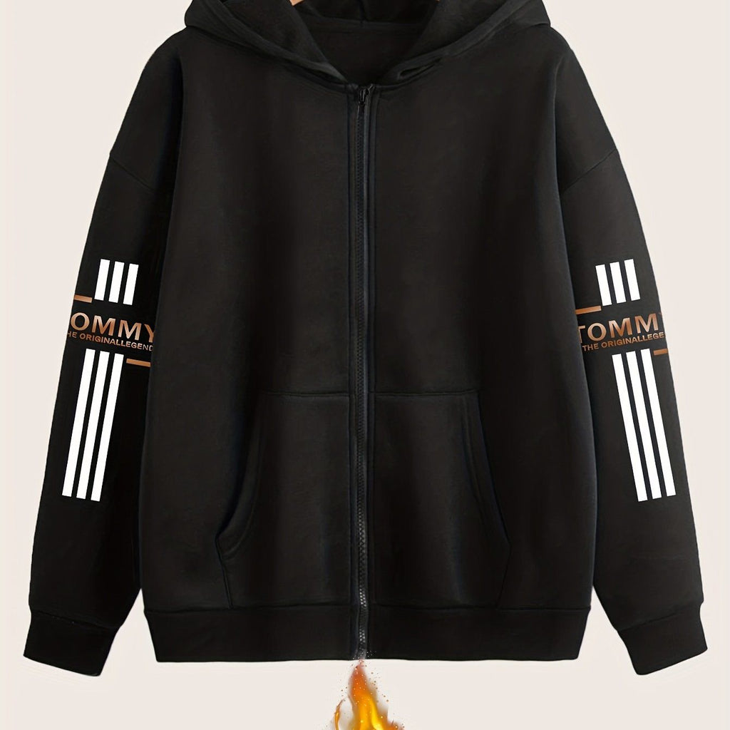 Artistic Letter Pattern Print - Y2K Casual Style Zip-Up Hoodie - a Fashionable And Comfortable Zip-Up Jacket with Pockets - Suitable for Casual Sportswear in Spring, Autumn, And Winter, Stylish Casual Jacket | Comfortable Fabric   OAXG Black / S