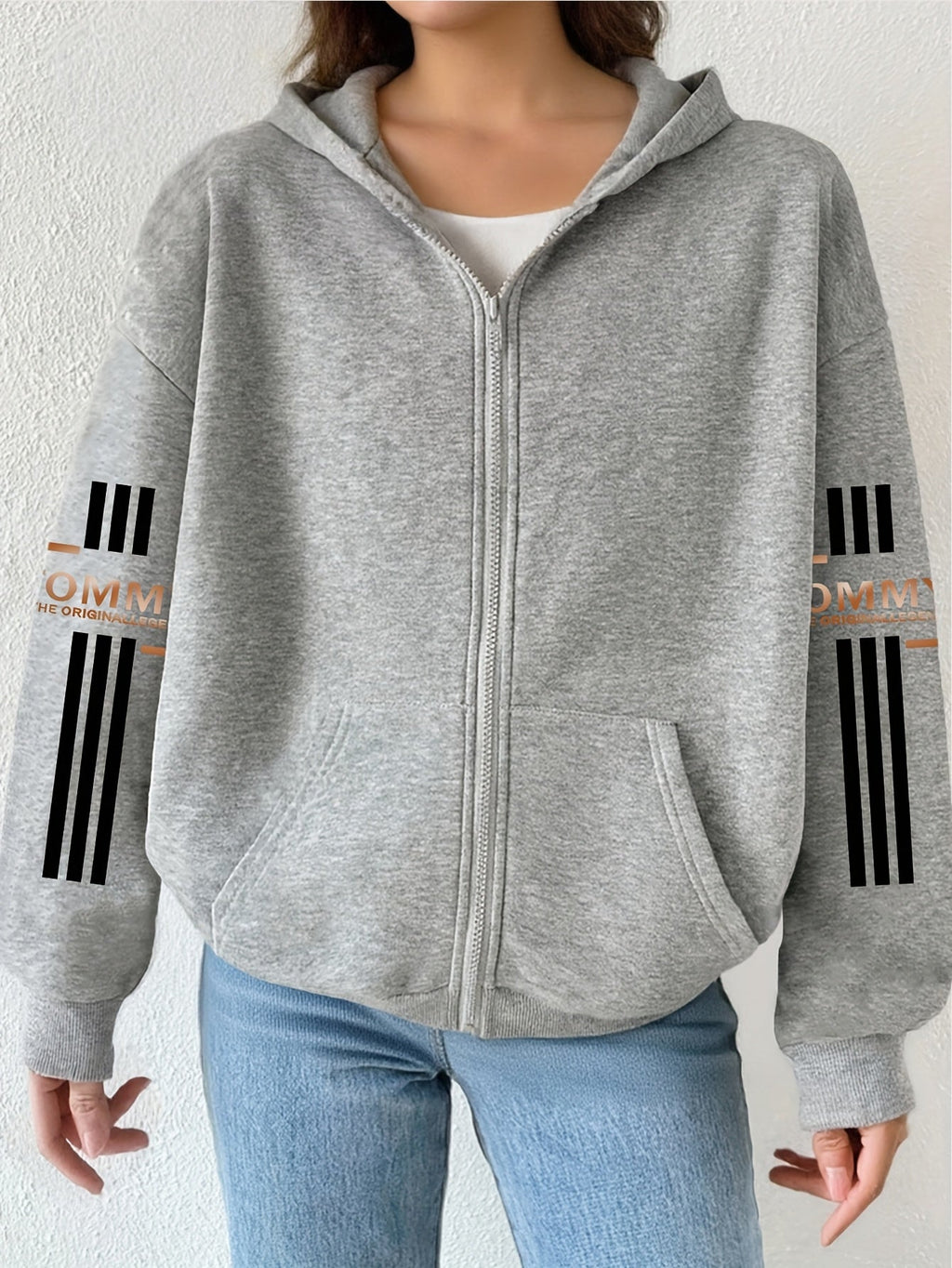 Artistic Letter Pattern Print - Y2K Casual Style Zip-Up Hoodie - a Fashionable And Comfortable Zip-Up Jacket with Pockets - Suitable for Casual Sportswear in Spring, Autumn, And Winter, Stylish Casual Jacket | Comfortable Fabric   OAXG Black / S
