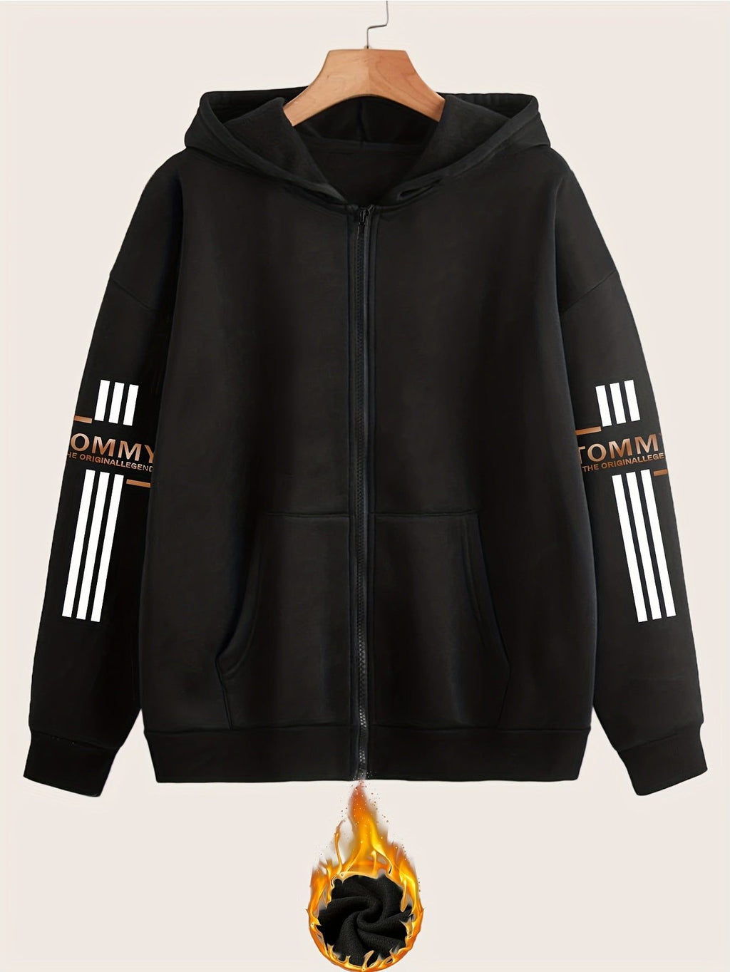 Artistic Letter Pattern Print - Y2K Casual Style Zip-Up Hoodie - a Fashionable And Comfortable Zip-Up Jacket with Pockets - Suitable for Casual Sportswear in Spring, Autumn, And Winter, Stylish Casual Jacket | Comfortable Fabric   OAXG Black / S
