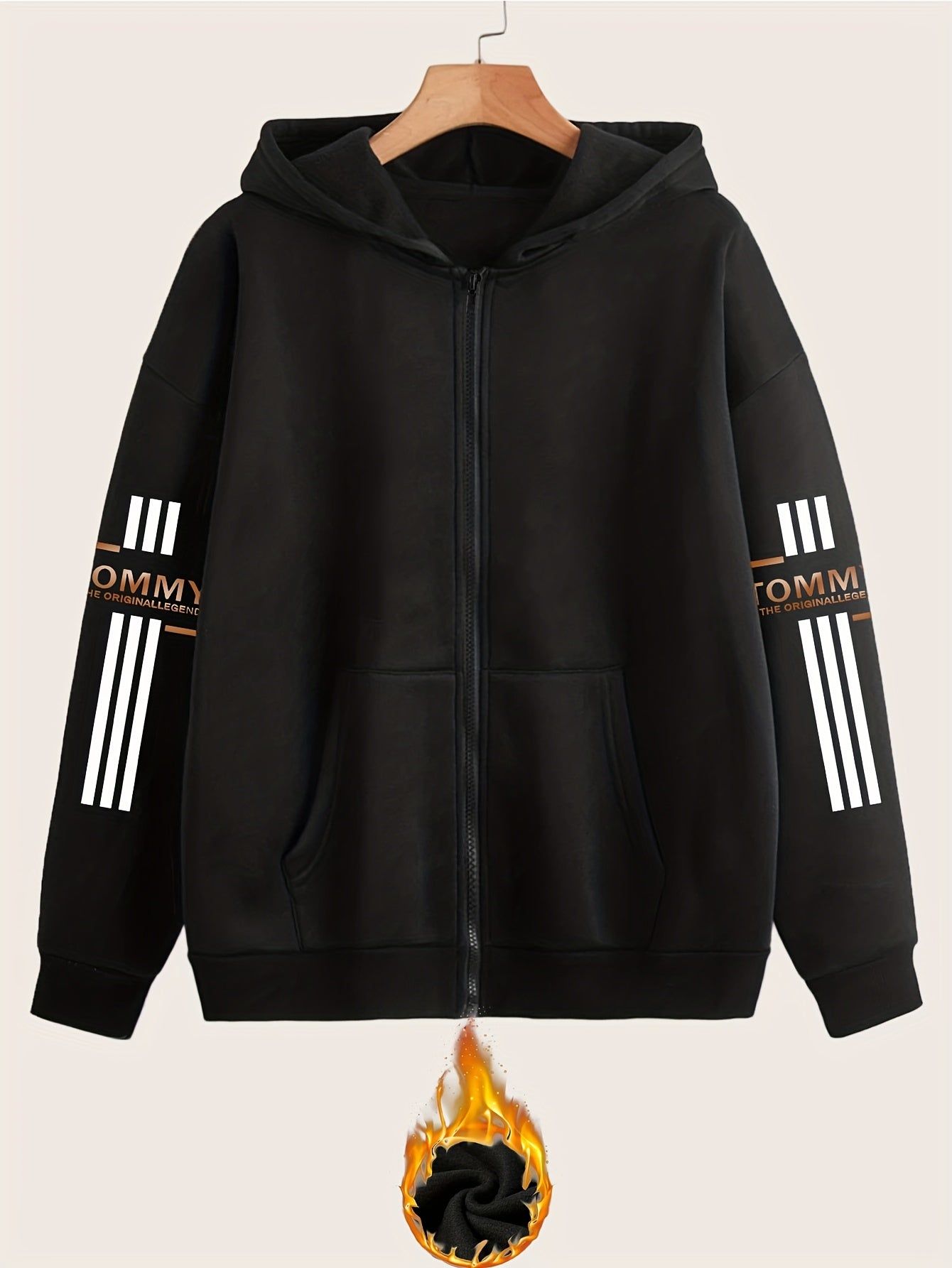 Artistic Letter Pattern Print - Y2K Casual Style Zip-Up Hoodie - a Fashionable And Comfortable Zip-Up Jacket with Pockets - Suitable for Casual Sportswear in Spring, Autumn, And Winter, Stylish Casual Jacket | Comfortable Fabric   OAXG Black / S