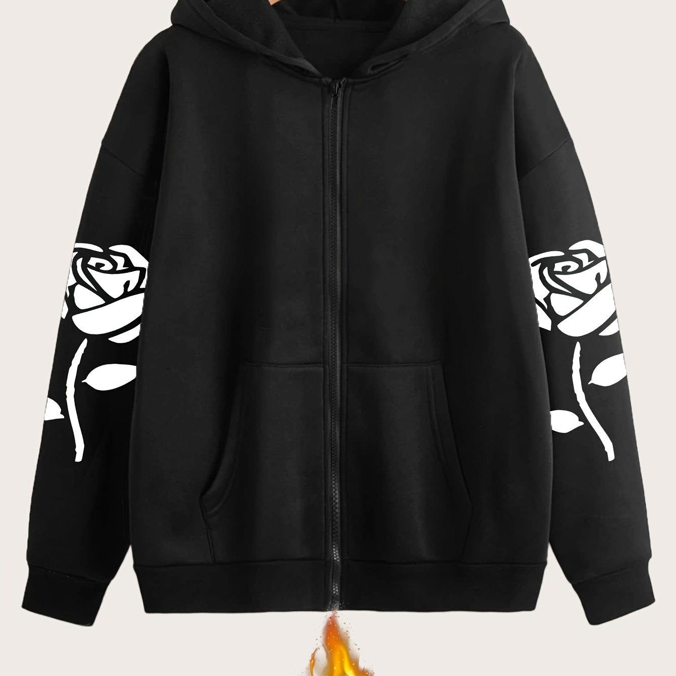 Artistic Letter Pattern Print - Y2K Casual Style Zip-Up Hoodie - Fashionable and Comfortable Zip-Up Jacket, Suitable for All Seasons Casual Sportswear, Casual Sportswear Fashionable Casual Jacket | Comfortable Fabric   OAXG Black / S