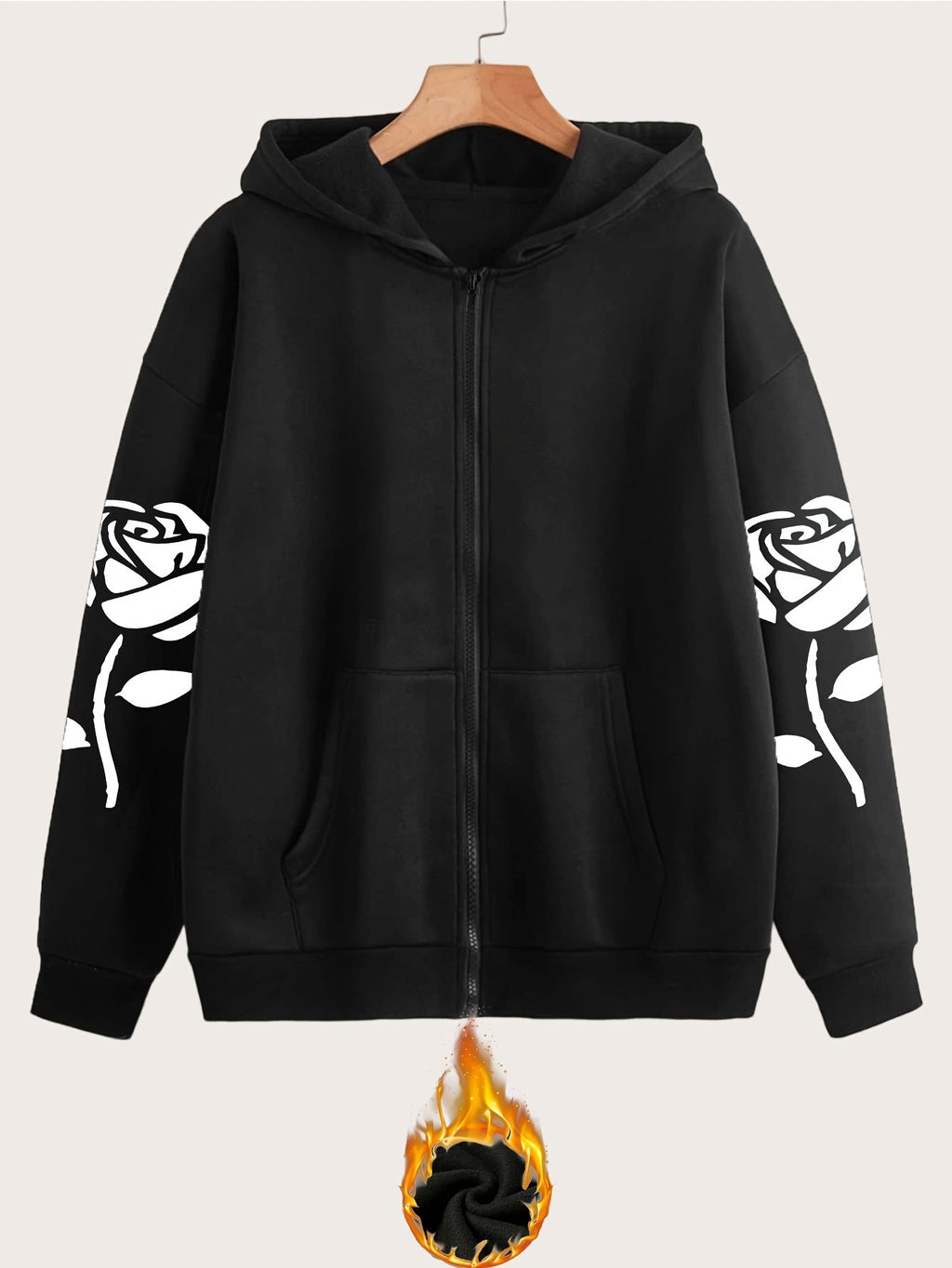 Artistic Letter Pattern Print - Y2K Casual Style Zip-Up Hoodie - Fashionable and Comfortable Zip-Up Jacket, Suitable for All Seasons Casual Sportswear, Casual Sportswear Fashionable Casual Jacket | Comfortable Fabric   OAXG Black / S