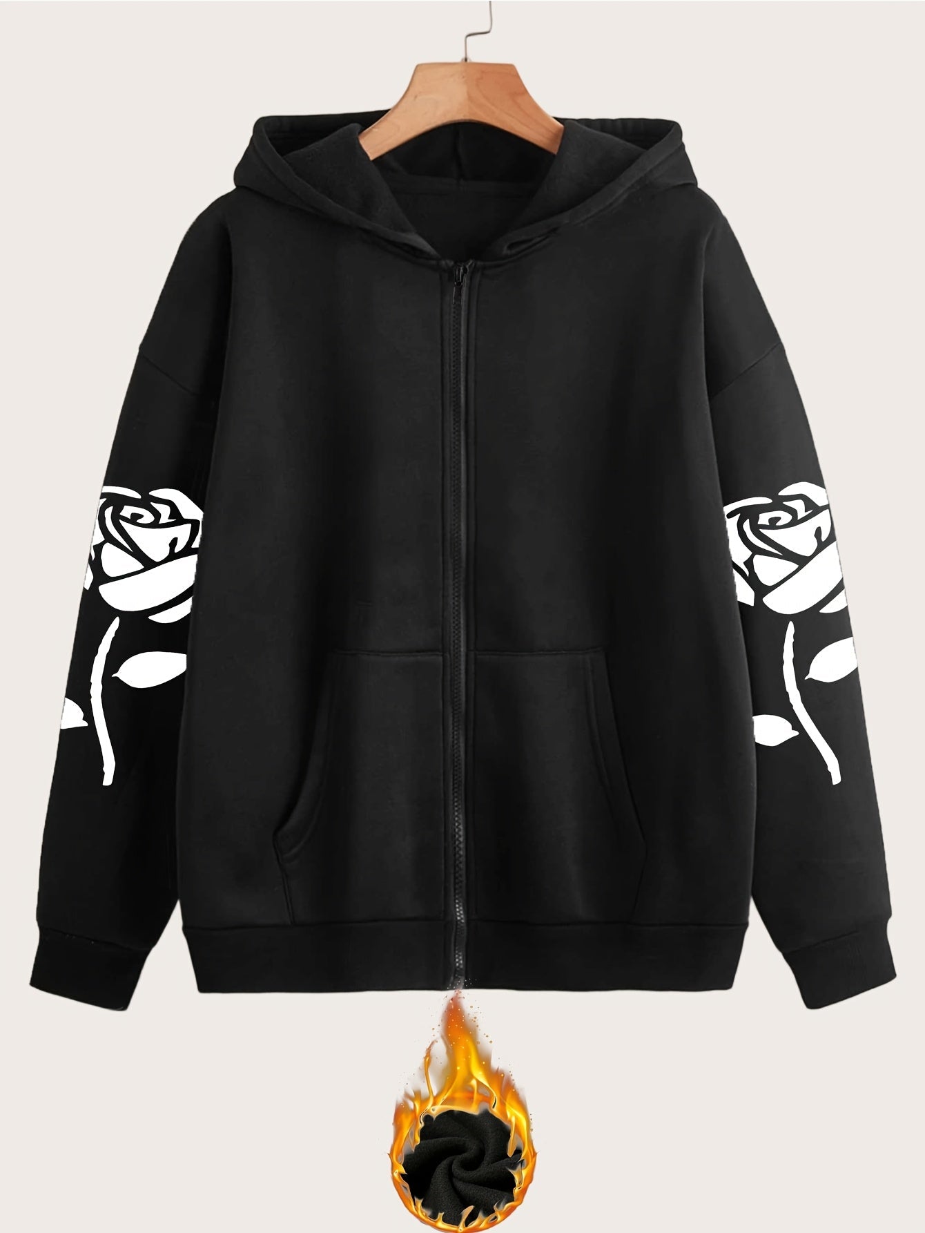 Artistic Letter Pattern Print - Y2K Casual Style Zip-Up Hoodie - Fashionable and Comfortable Zip-Up Jacket, Suitable for All Seasons Casual Sportswear, Casual Sportswear Fashionable Casual Jacket | Comfortable Fabric   OAXG Black / S