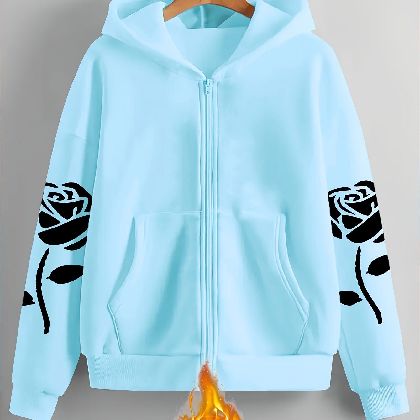 Artistic Letter Pattern Print - Y2K Casual Style Zip-Up Hoodie - Fashionable and Comfortable Zip-Up Jacket, Suitable for All Seasons Casual Sportswear, Casual Sportswear Fashionable Casual Jacket | Comfortable Fabric   OAXG Black / S
