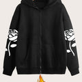 Artistic Letter Pattern Print - Y2K Casual Style Zip-Up Hoodie - Fashionable and Comfortable Zip-Up Jacket, Suitable for All Seasons Casual Sportswear, Casual Sportswear Fashionable Casual Jacket | Comfortable Fabric   OAXG Black / S
