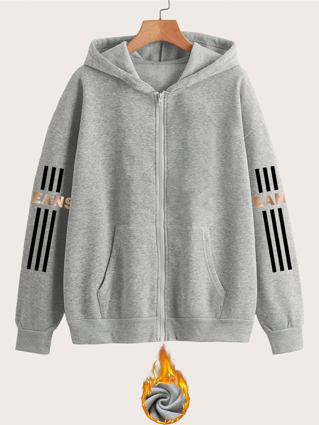 Artistic Letter Pattern Print - Y2K Casual Style Zip-Up Hoodie - Fashionable and Comfortable Zip-Up Jacket, Suitable for All Seasons Casual Sportswear, Casual Sportswear Fashionable Casual Jacket | Comfortable Fabric   OAXG Grey / S