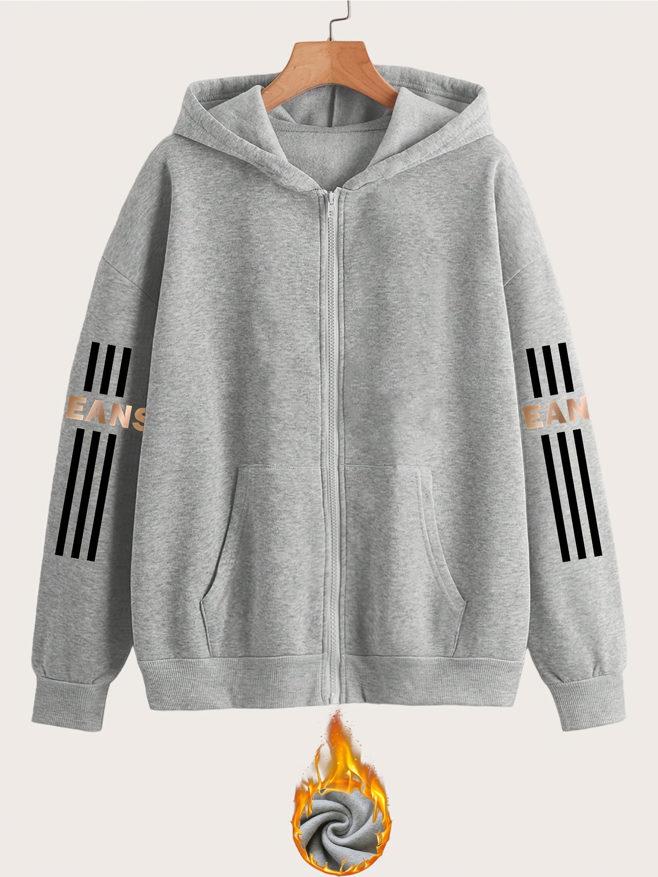 Artistic Letter Pattern Print - Y2K Casual Style Zip-Up Hoodie - Fashionable and Comfortable Zip-Up Jacket, Suitable for All Seasons Casual Sportswear, Casual Sportswear Fashionable Casual Jacket | Comfortable Fabric   OAXG Grey / S