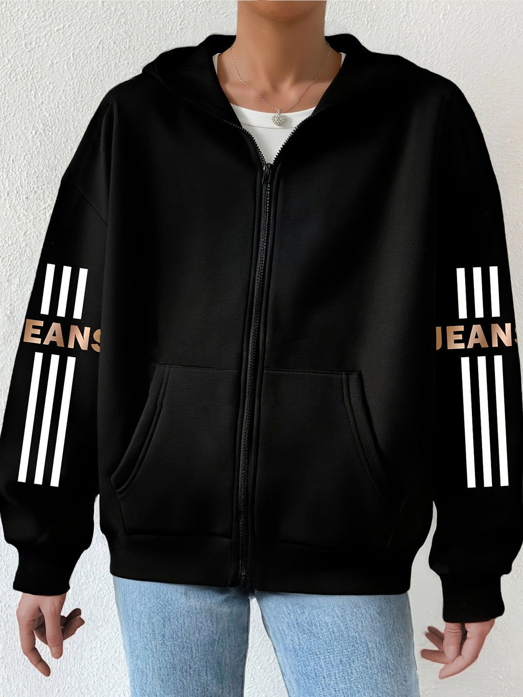 Artistic Letter Pattern Print - Y2K Casual Style Zip-Up Hoodie - Fashionable and Comfortable Zip-Up Jacket, Suitable for All Seasons Casual Sportswear, Casual Sportswear Fashionable Casual Jacket | Comfortable Fabric   OAXG Grey / S