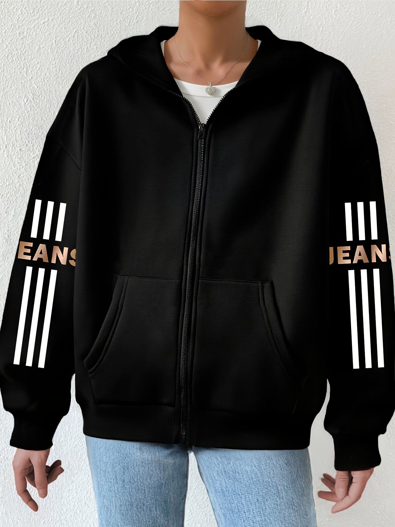 Artistic Letter Pattern Print - Y2K Casual Style Zip-Up Hoodie - Fashionable and Comfortable Zip-Up Jacket, Suitable for All Seasons Casual Sportswear, Casual Sportswear Fashionable Casual Jacket | Comfortable Fabric   OAXG Grey / S
