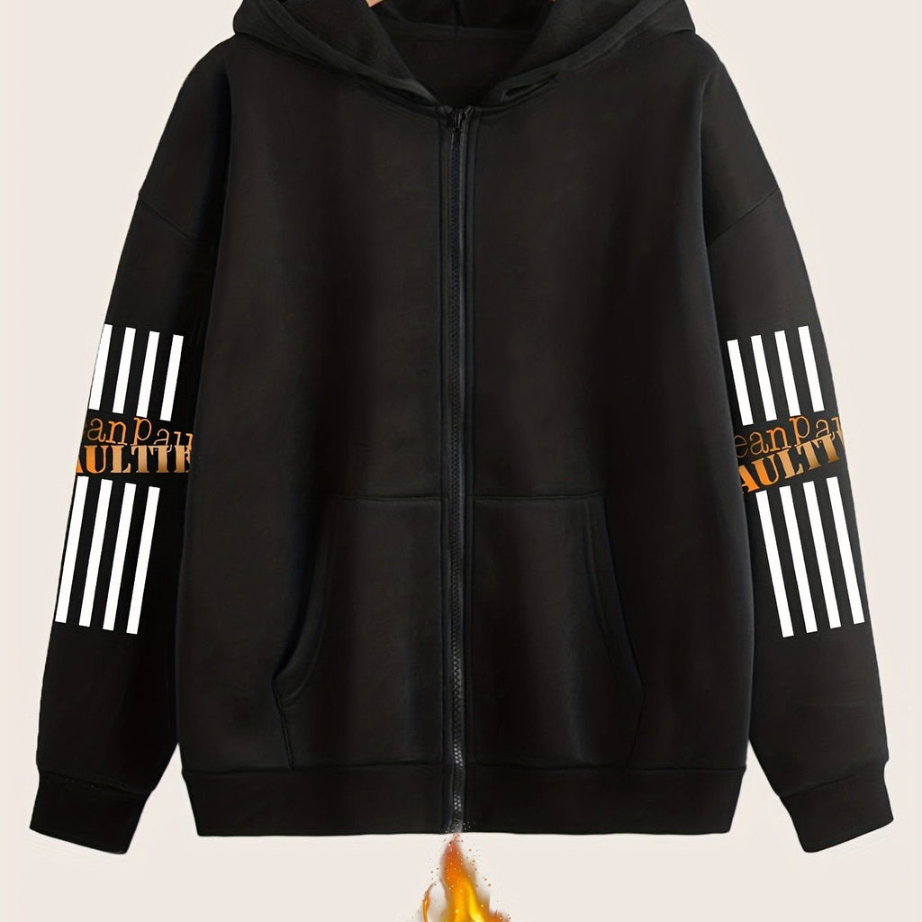Artistic Letter Pattern Print - Y2K Casual Style Zip-Up Hoodie with Hood - Fashionable And Comfortable Zip-Up Jacket with Pockets - Suitable for Spring, Autumn, And Winter Seasons, Casual Athletic Wear, Fashion Casual Jacket | Comfortable