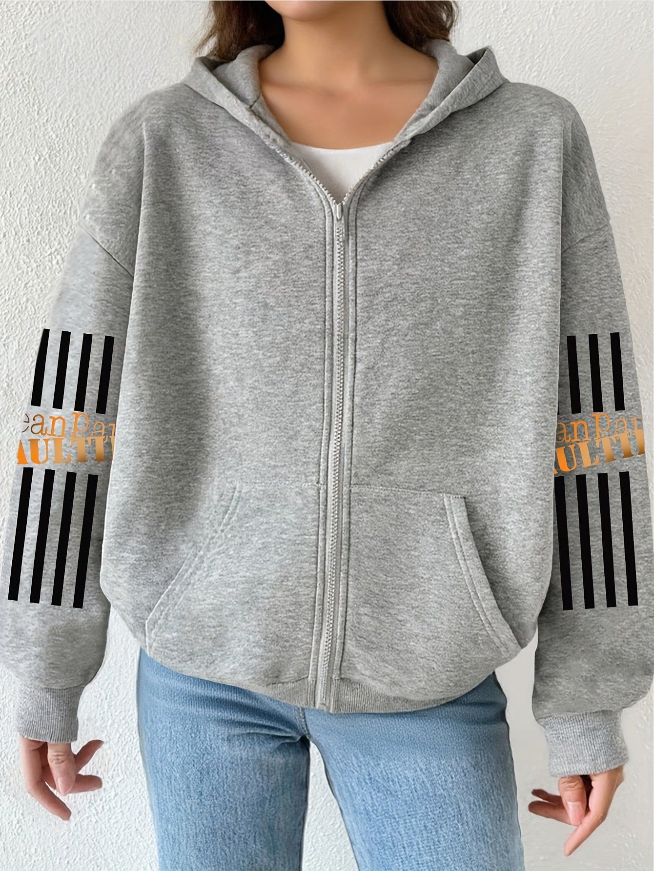 Artistic Letter Pattern Print - Y2K Casual Style Zip-Up Hoodie with Hood - Fashionable And Comfortable Zip-Up Jacket with Pockets - Suitable for Spring, Autumn, And Winter Seasons, Casual Athletic Wear, Fashion Casual Jacket | Comfortable