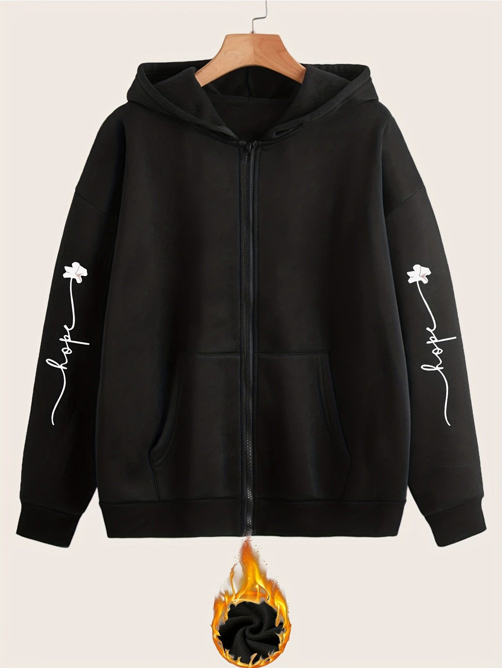 Artistic Letter Print Y2K Casual Style Zip-Up Hoodie - Fashionable and Comfortable Zip-Up Pocket Jacket for Spring, Autumn, and Winter Casual Sportswear, Fashionable Casual Jacket | Comfortable Fabric   OAXG Black / S