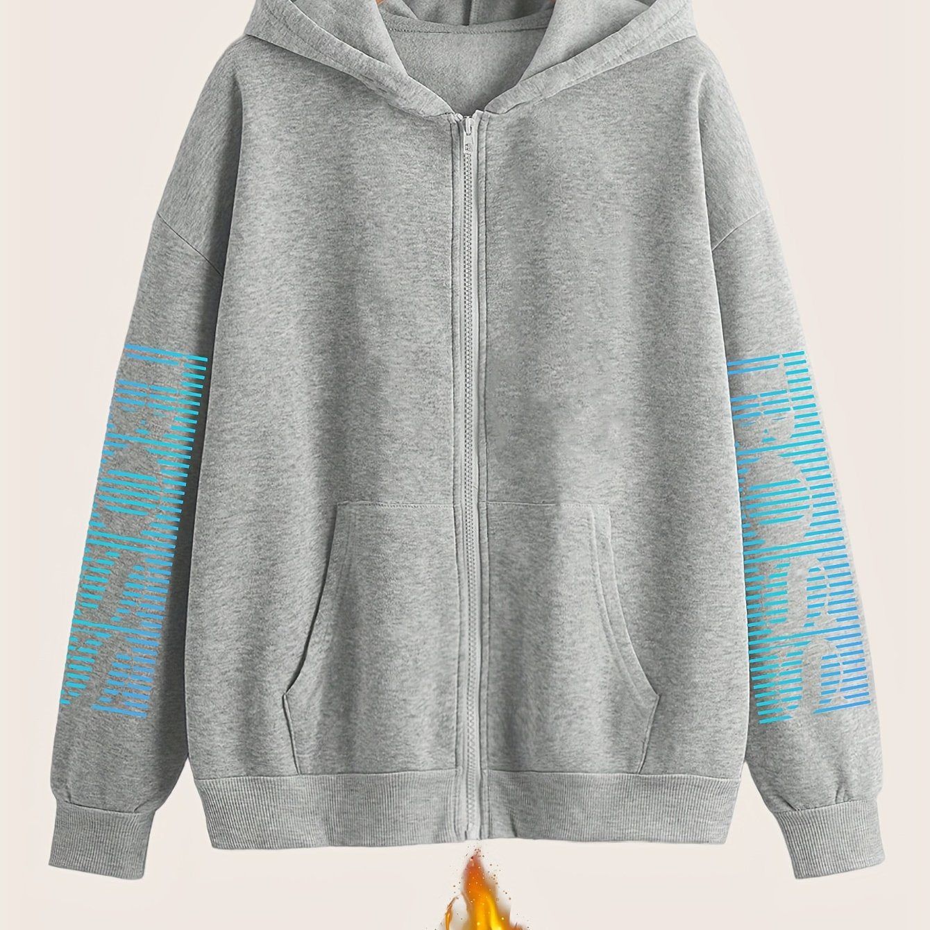 Artistic Letter Print Y2K Casual Style Zip-Up Hoodie - Fashionable and Comfortable Zip-Up Pocket Jacket for Spring, Autumn, and Winter Casual Sportswear, Fashionable Casual Jacket | Comfortable Fabric   OAXG Black / S