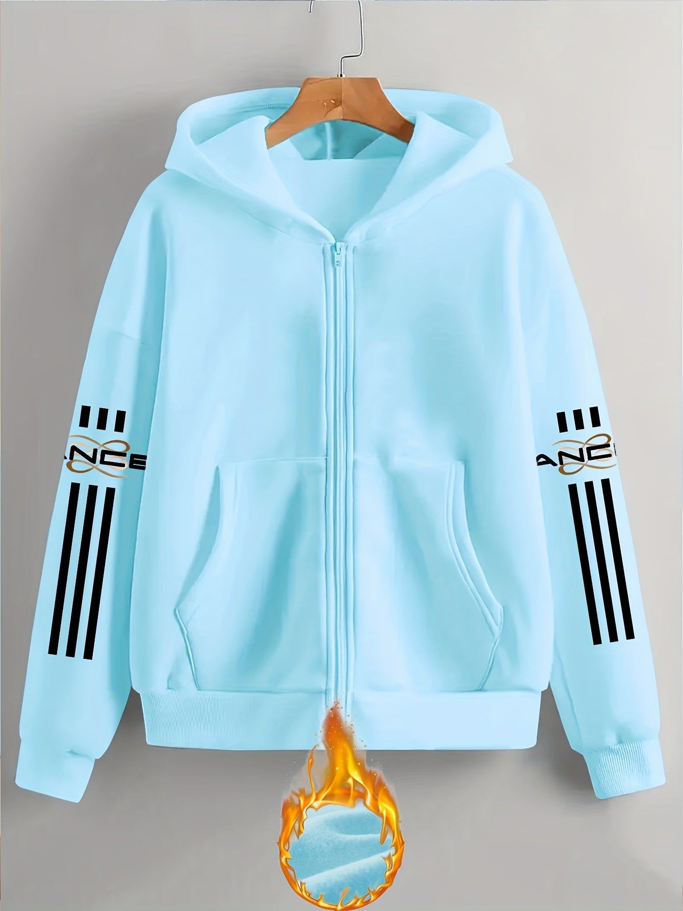 Artistic Letter Print Y2K Casual Style Zip-Up Hoodie - Fashionable and Comfortable Zip-Up Pocket Jacket for Spring, Autumn, and Winter Casual Sportswear, Fashionable Casual Jacket | Comfortable Fabric   OAXG Black / S